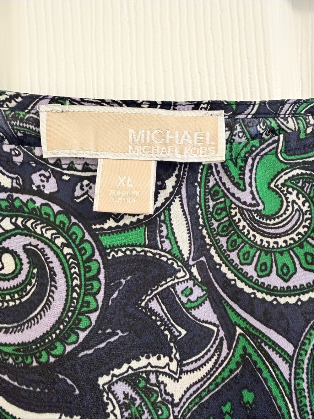 Michael Kors Green, Navy & Lilac Paisley Top - Picture 5 of 6